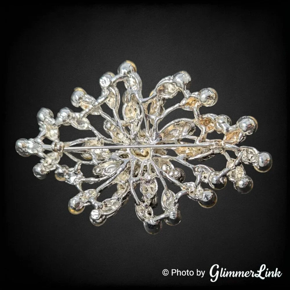 David Tutera Bridal Wedding Clear Rhinestone Crystals Floral Silver Tone Brooch